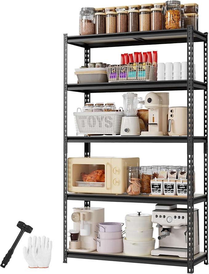 WORKPRO 5-Tier Storage Shelf, 72" H Heavy Duty Adjustable Garage Shelving Unit 2180LBS Capacity, for Basement, Kitchen, Pantry, 35.4”Wx11.8”Dx72”H, Black