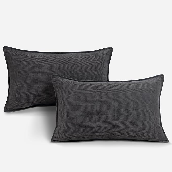 ZWJD Rustic Gray Pillow Covers 12x20 Set of 2 Chenille Throw Pillow Covers with Elegant Design Soft and Luxurious Decorative Throw Pillows for Couch, Bed, and Home Decor