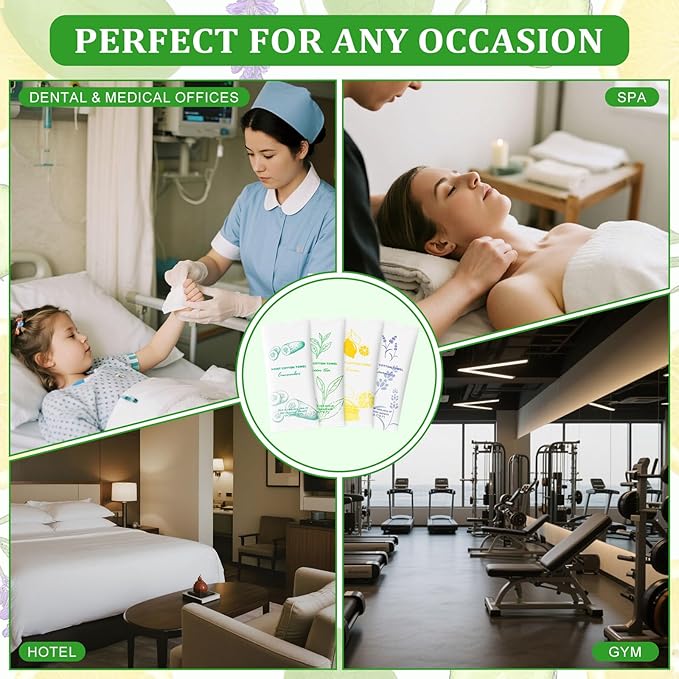 Moist Cotton Towel Bulk Moist Towelettes Individually Wrapped,White Towel Services,Refreshment Pre Moistened Towels for Dentist Travel Sport Party Hotel 240，Lavender,Green tea, Lemon and Cucumber