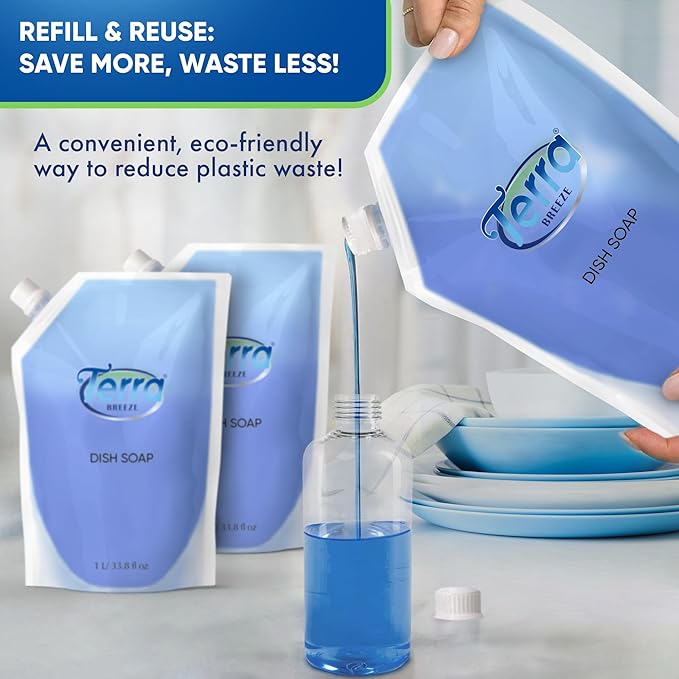 Liquid Dish Soap Refill Pouch 1 Liter – Family Size Dishwashing Liquid for Everyday Home Use – Non-Toxic Formula Cuts Grease While Gentle on Hands – Eco Refill for Dish Soap Dispensers & Kitchens