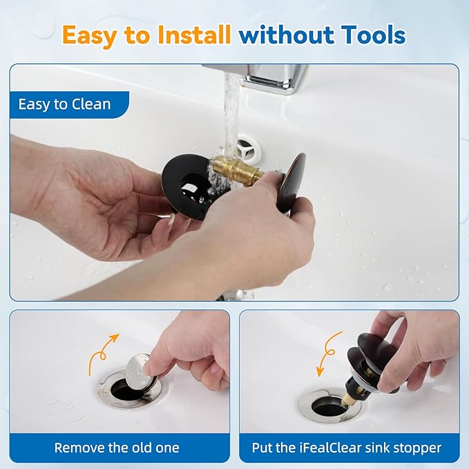 iFealClear 2 Pack Universal Bathroom Sink Stopper, Pop Up Sink Drain Strainer with Hair Catcher, Fit 1.1"-2.36" US Basin, Wash Basin Drain Plug with Big Cover Cap, Brass Bounce Core, Oil Rubbed Bronze