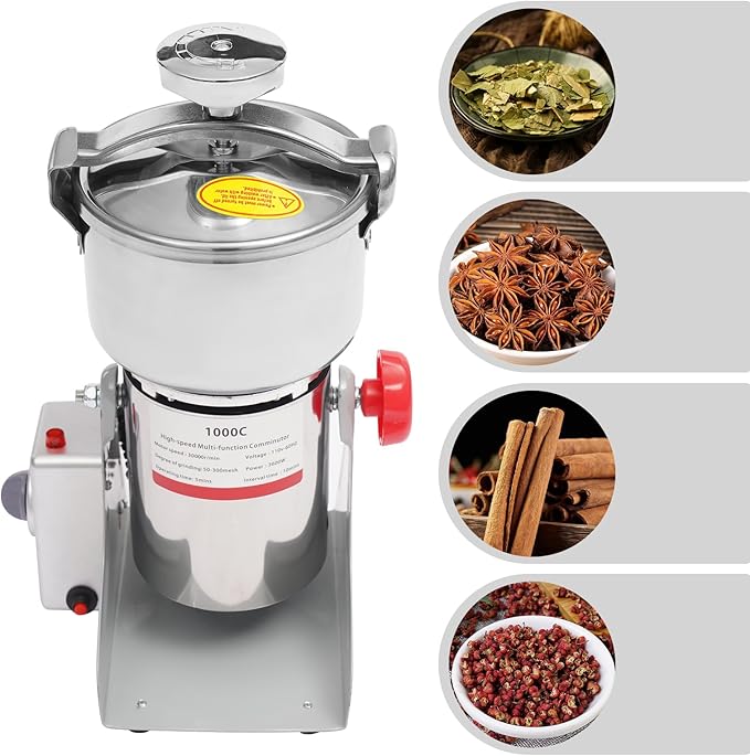 1000g Electric Grain Mill Grinder with High-pressure Cover, High Speed 3600W Commercial Grinders, Stainless Steel Machine for Dry Grains, Coffee, Corn(1000g/2.2lbs -B)