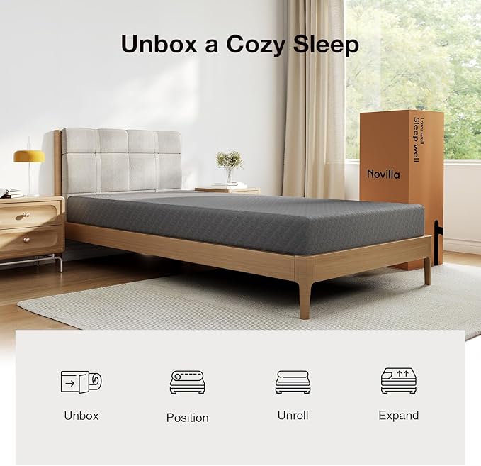 Novilla Full Size Mattress, 5 Inch Mattress Full Size Memory Foam with Gel-Infused & Airflow Wave-Cut Foam for Cool Touch & Pressure Relieving Mattresses in a Box CertiPUR-US Certified