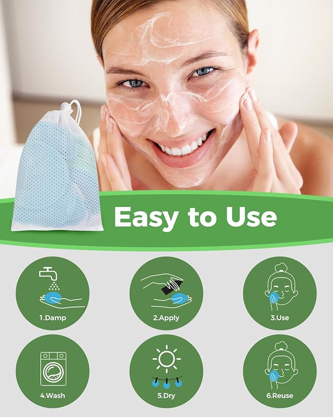 Reusable Makeup Remover Pads - 18 Packs Organic Reusable Cotton Rounds with Washable Laundry Bag for Toner Eco-Friendly Bamboo & Cotton Reusable Cotton Pads for Face All Skin Types (Blue-White-Green)