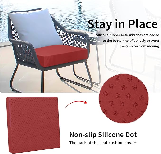 Easy-Going Waterproof Patio Cushion Covers 24x24x4 inch 2 Pack Replacement Non-Slip Outdoor Seat Cushion Slipcover with Zipper. Red