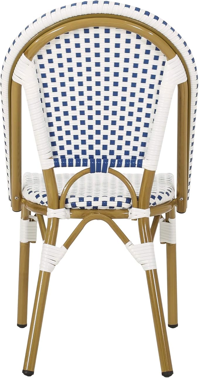 Christopher Knight Home Philomena Outdoor French Bistro Chair (Set of 4), Blue + White + Bamboo Print Finish