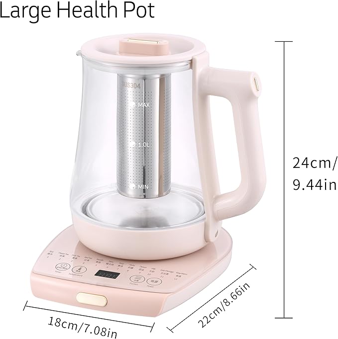 Health Pot Electric Kettle with Infuser,Smart Fruit Hot Tea Maker, Temperature Control and Tea Keep Warm, 12 Functional Procedures, 1.8 Liters of Capacity(pink)
