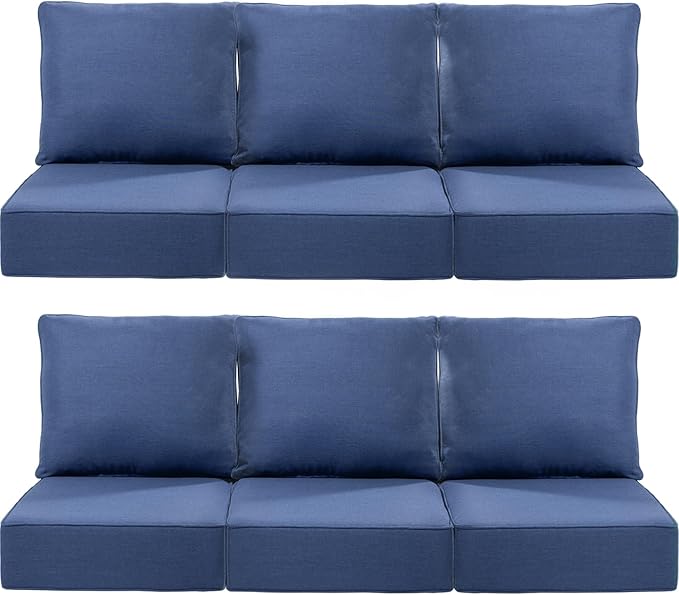 Luxury 24x24x6 Inch Outdoor Deep Seat Cushions Set of 6 - Comfortable Patio Zipper Chair Cushion for Outside Wicker Dining Rocking Swivel Chairs Loveseat Couch Sectional Sofa - Navy Blue