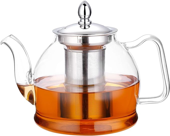 HIWARE 1000ml Glass Teapot with Removable Infuser, Stovetop Safe Tea Kettle, Blooming and Loose Leaf Tea Maker Set