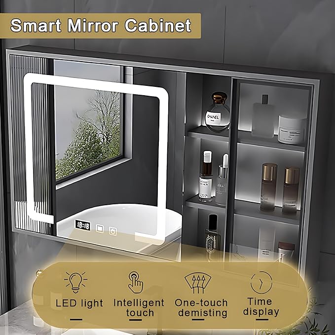 Gray 36IN Modern Bathroom Vanity - Wall-Mounted Bathroom Storage Cabinet & Bathroom Vanity with Sink, Bathroom Medicine Cabinet Wall Mounted, Defogging & Led Lighting | Bathroom Cabinet Slim