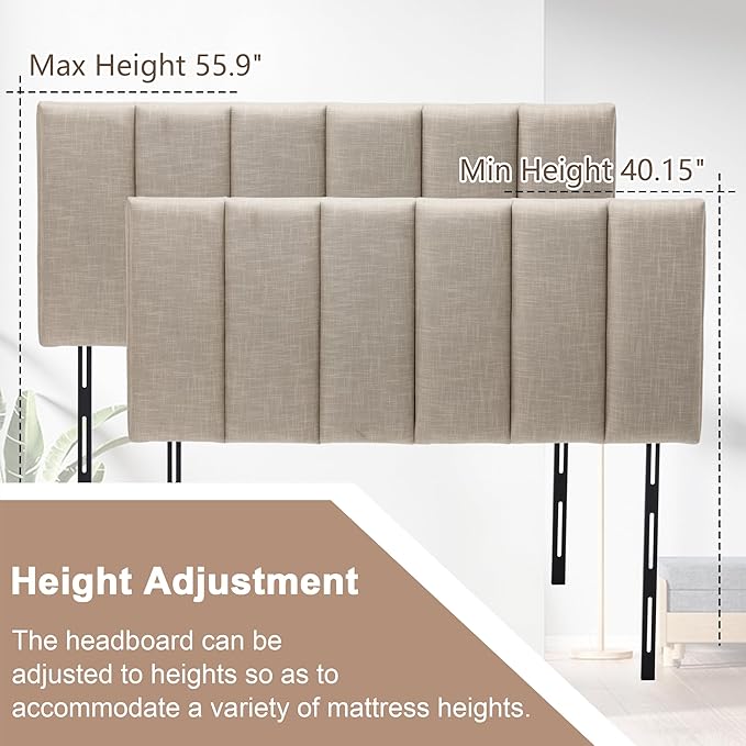HAOBO Home Upholstered Headboard Foldable King Size Headboards Eastern King/California King Linen Panel with Height Adjustments