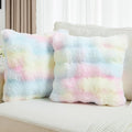 FUTEI Rainbow Decorative Throw Pillow Covers 26x26 Inch Set of 2,Soft Fuzzy Faux Rabbit Fur Euro Pillow Shams with Raised Texture,Neutral Boho Home Decor for Couch Bed Living Room