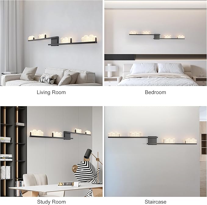 Qcyuui Modern Wall Sconces 47.2inch Dimmable LED Wall Lights 3000K Acrylic Wall Lighting Indoor Long Linear Wall Lamps for Living Room Bedroom Hallway, Black,36W