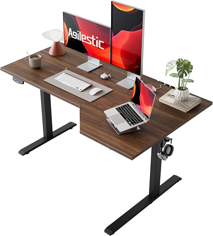 Agilestic Electric Standing Desk, L-Shaped 55 Inches Height Adjustable Desk, Sit and Stand up Desk for Work Office Home, Ergonomic Rising Computer Table for Home Office with Splice Board, Dark Walnut