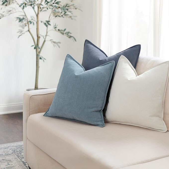 ZWJD Dusty Blue Pillow Covers 12x20 Set of 2 Chenille Throw Pillow Covers with Elegant Design Soft and Luxurious Decorative Throw Pillows for Couch, Bed, and Home Decor