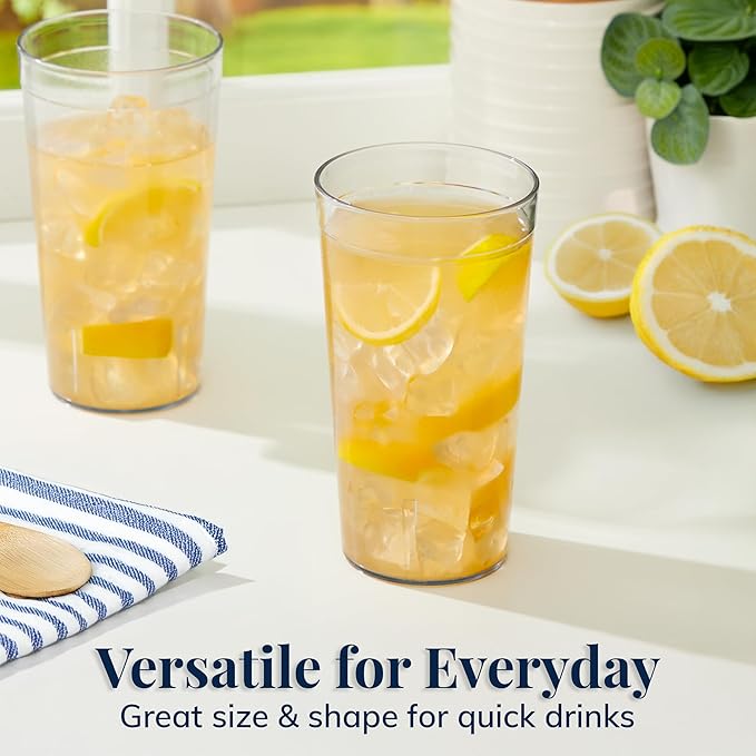 US Acrylic Cafe Plastic Reusable Tumblers (Set of 16) 20-ounce Water Cups in Clear | Value Set of Restaurant Style Drinking Glasses, Stackable, BPA-free, Made in the USA | Top-rack Dishwasher Safe