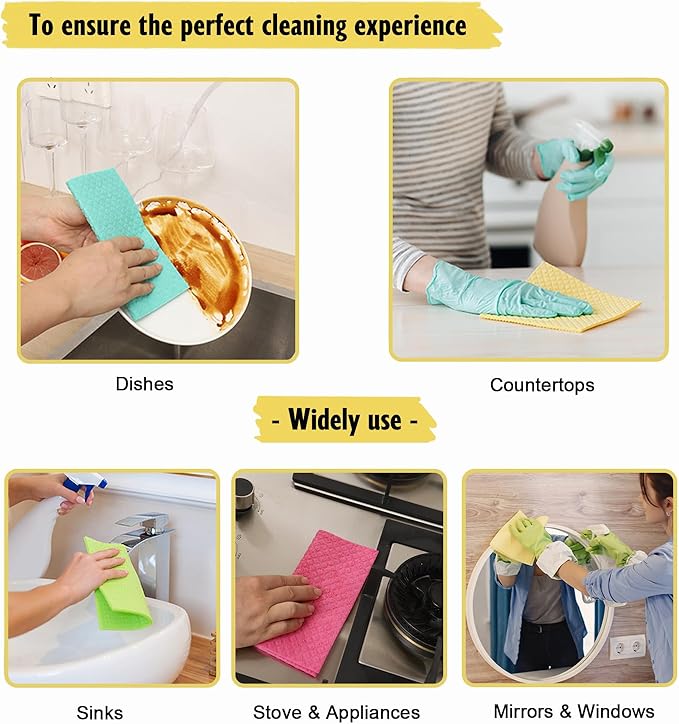 Swedish Dishcloths, Reusable Soft Kitchen Towels, Absorbent Sponge Cleaning Cloths, Washable Quick Drying, 6 Pack, Assorted