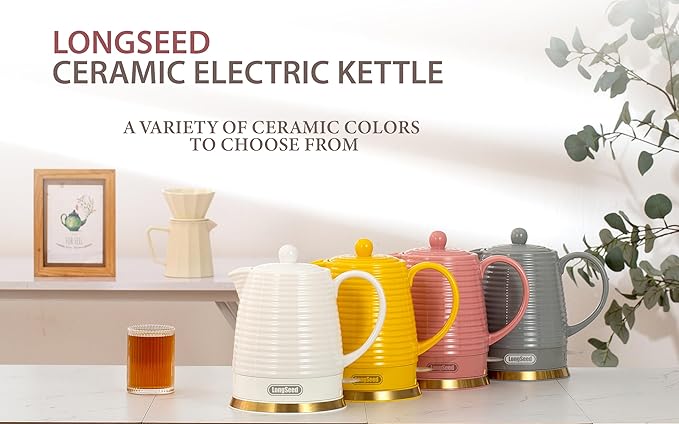 1.26 Quarts Ceramic Electric Kettle with Infuser & Cups Kit, Boil Water Teapot, Boil-Dry Protection Auto Shut-off, Detachable Swivel Base, 1000W Fast Boiling for Tea and Coffee