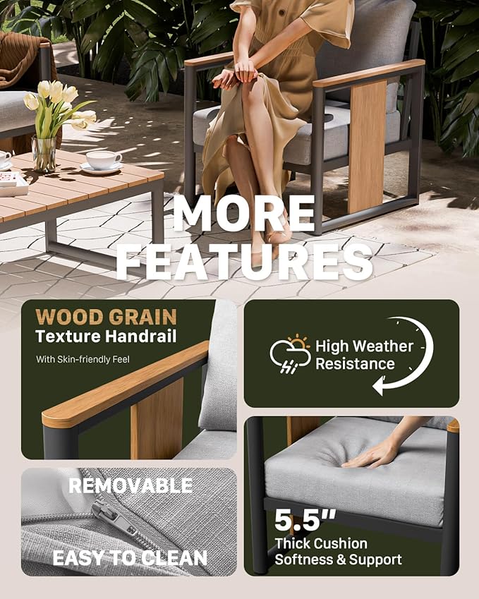 ZANDOR Aluminum Outdoor Patio Furniture Set – 1 Pcs Loveseat with Washable Thick Cushions,All-Weather Modern Metal Furniture for Garden,Backyard,Porch,Grey