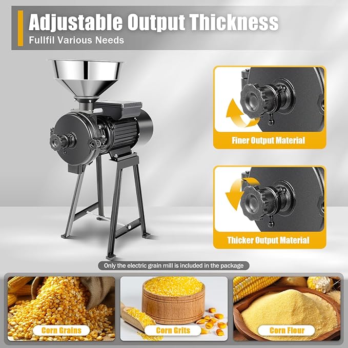 1500W Electric Grain Mill Grinder, 110V Commercial Dry Grinder for Rice Corn Spices, 70kg/h Stainless Steel Grinding Machine with Adjustable Fineness, for Restaurant Lab Supermarket Home Use