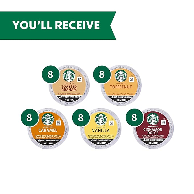 Starbucks K-Cup Coffee Pods, Flavored Hot or Iced Coffee, Variety Pack, 40 Keurig Pods