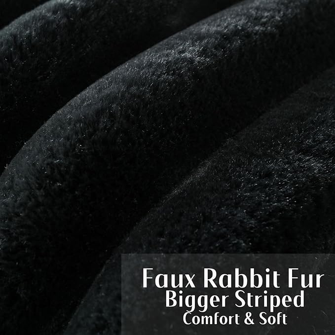 FUTEI Black Decorative Throw Pillow Covers 16x16 Inch Set of 2, Square Soft Faux Rabbit Fur Thick Striped Cushion Cover,Winter Home Decor for Couch Bed Living Room