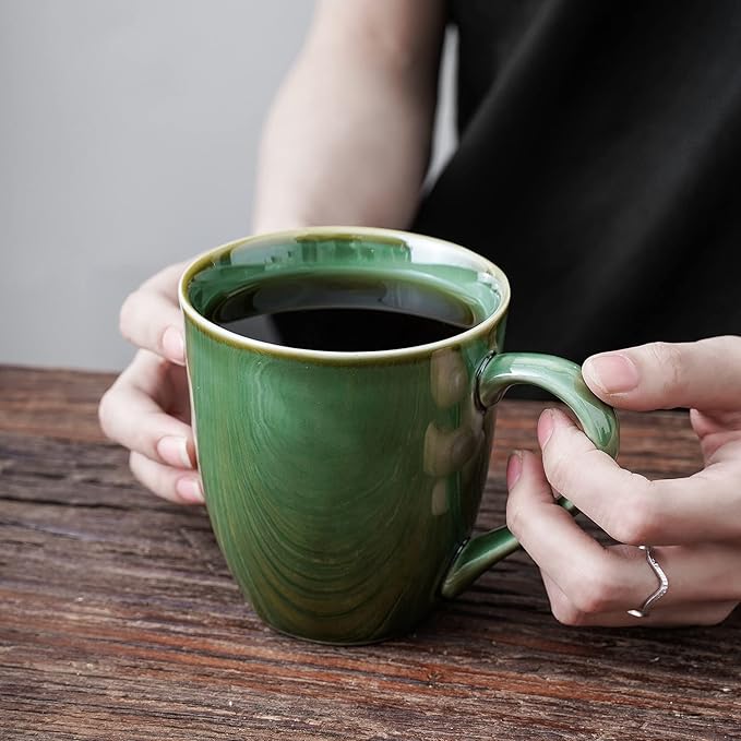 vicrays Coffee Mug Set, 12 Ounce, Set of 6, Ceramic Mug for Men, Women, Unique Glazed Mugs with Handle for Coffee, Tea, Milk, Cocoa, Cereal(Green)