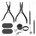 Gomake Microlinks Hair Extensions Kit, Hair Extension Closer and Removal Pliers, Micro Beads Pulling Hook & Microbead Loop Tool, Micro Links Silicone Rings Bead 200PCS(Black)