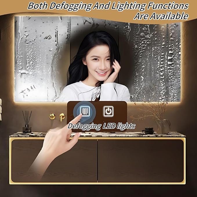68IN Bathroom Vanity Set with a Single Sink - Embedded Sensor Light Strip & Large Capacity Floating Cabinet | Modern Bathroom Vanities with Defogging Mirror Surface & LED Lighting (Mirror Cabinet)