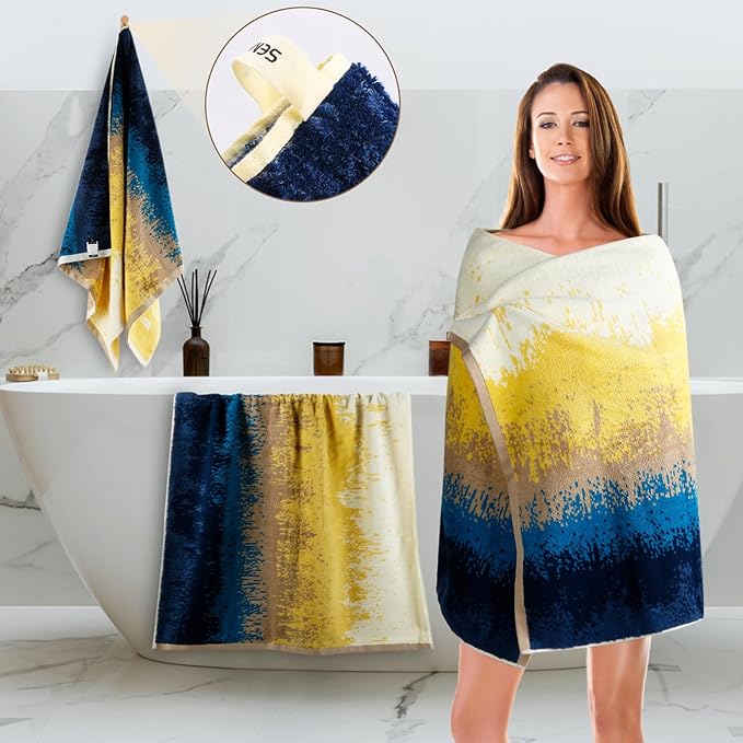 SEMAXE 4-Pack Luxury Bath Towels for Bathroom, 100% Cotton, Soft, Absorbent, and Quick-Drying, 55"x27", Colorful, Perfect for Hotels, Gyms, and Spas