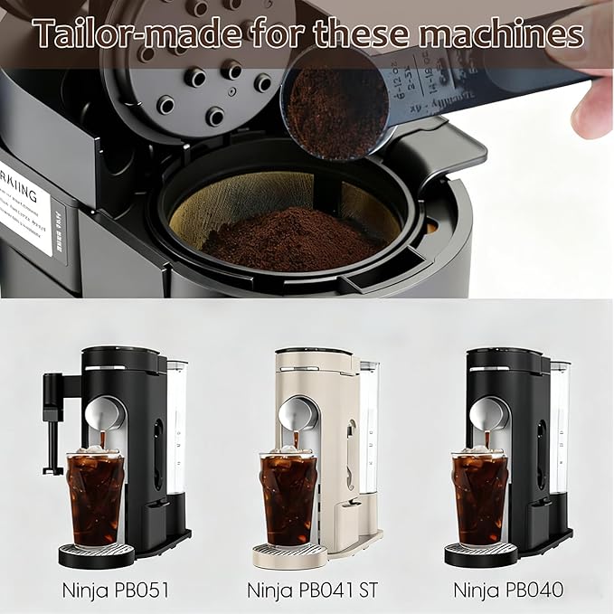 Coffee filter compatible with Ninja PB051 / PB040 / PB041ST-coffee grinder compatible with Ninja beans - gold 304 stainless steel mesh reusable - Coffee pod accessories 2PCS (2)