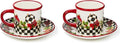 MACKENZIE-CHILDS Set of 2 Stoneware Espresso Cup and Saucer, Cute Coffee Cups