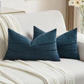 FUTEI Navy Blue Chenille Decorative Throw Pillow Covers 12x20 Inch Set of 2,Soft Embossed Striped Textured Lumbar Pillow Cases,Modern Home Decor for Couch Bed Living Room