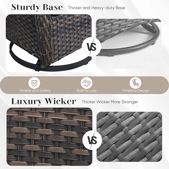HUMMUH High Back Outdoor Swivel Rocker Patio Chairs Set of 2 with 5-Inch Thick Cushions, All-Weather Wicker Patio Furniture for Porch,Poolside, Deck, and Yard
