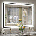 48x36 Inch LED Bathroom Mirror with Lights (Front Lit and Backlit) Black Framed Lighted Vanity Mirror for Bathroom Wall Dimmable Anti-Fog Memory Tempered Glass Horizontal/Vertical