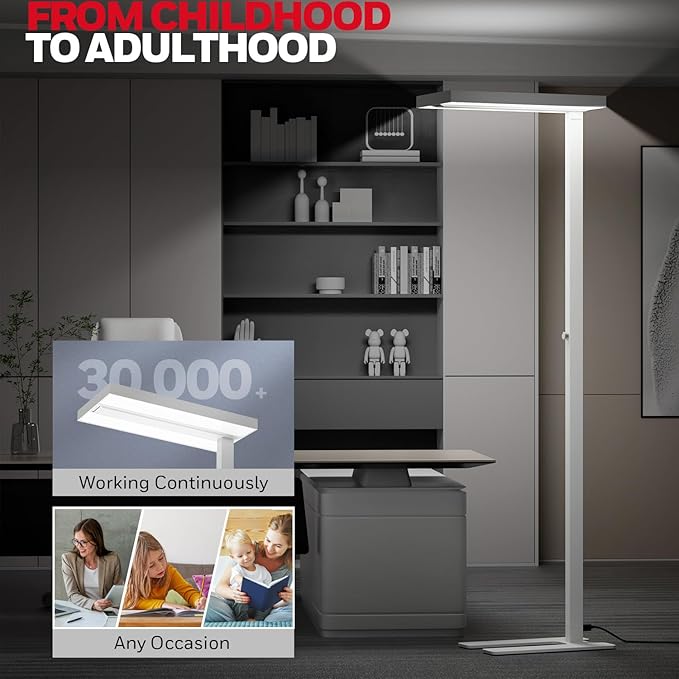 Honeywell LED Floor Lamp Modern - 02E Sunturalux Eye Caring Standing Light, 6000LM 60W 4000K Natural Daylight Dimmable Reading Tall Lampara for Home Office Living Room Bedroom