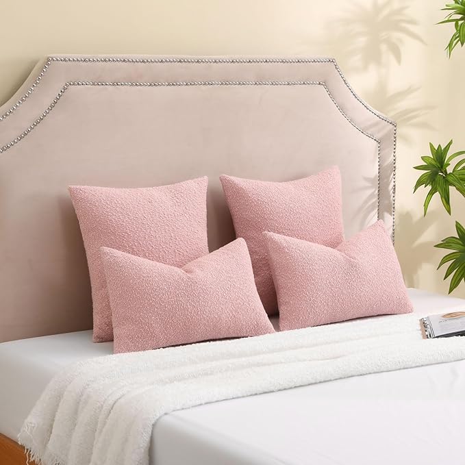 FUTEI Pack of 2 Pink Decorative Throw Pillow Covers 16x16 Inch Soft Cozy Solid Boucle Textured Cushion Case,Modern Home Decor for Couch Bed Living Room
