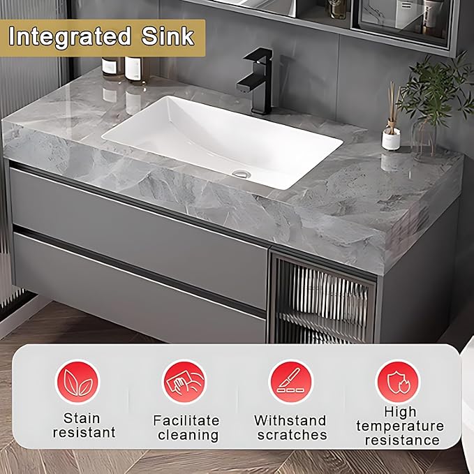 Gray 36IN Modern Bathroom Vanity - Wall-Mounted Bathroom Storage Cabinet & Bathroom Vanity with Sink, Bathroom Medicine Cabinet Wall Mounted, Defogging & Led Lighting | Bathroom Cabinet Slim