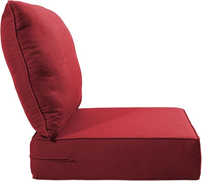 Luxury 24x24x6 Inch Outdoor Cushions - Water&UV&Fade Resistant 1 Set Zippered Patio Chair Back&Seat Cushion for Wicker Dining Rocking Swivel Chairs Loveseat Couch Sectional Sofa - Red