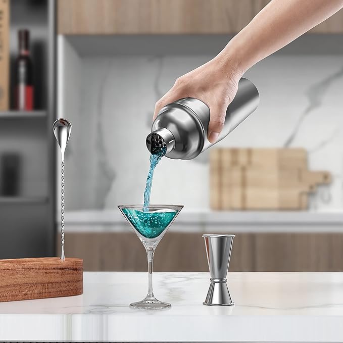 Cocktail Shaker Set,24 oz Martini Shaker,Bartender Kit with Stand,Stainless Steel Martini Mixer Built-in Strainer,Bar Tool Set,Drink Shaker,Fun Gifts.