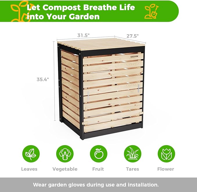 130 Gallon Solid Wood Composter, Outdoor Compost Bin with Pull-Out Door, Heavy Duty Composting Bin for Backyard, Garden, Patio, Natural