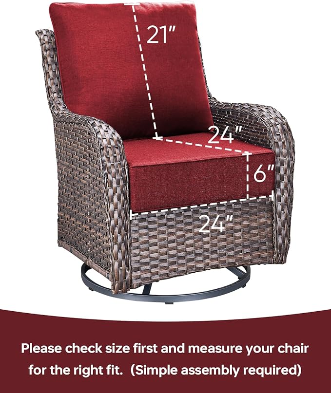 Luxury 24x24x6 Inch Outdoor Cushions - Water&UV&Fade Resistant 1 Set Zippered Patio Chair Back&Seat Cushion for Wicker Dining Rocking Swivel Chairs Loveseat Couch Sectional Sofa - Red
