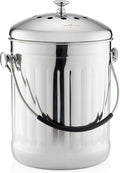 RED FACTOR Premium Compost Bin for Kitchen Countertop - Stainless Steel Food Waste Bucket with Innovative Dual Filter Technology - Includes Spare Filters (Brilliant Steel, 1.3 Gallon)