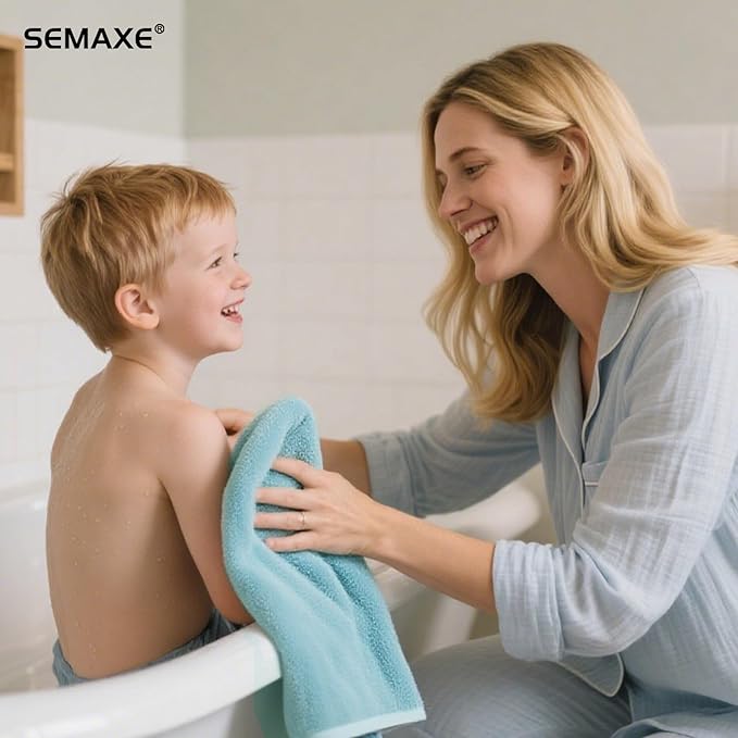 SEMAXE 6-Pack Blue Hand Towels - 27"x16" Ultra Soft & Absorbent Cotton Bathroom Set with Hanging Loops, Oeko-Tex Certified