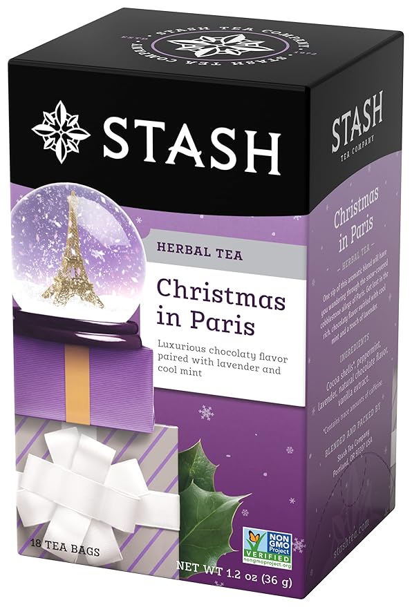 Stash Tea Christmas in Paris Herbal Tea - Non-GMO Project Verified Premium Tea with No Artificial Ingredients, 18 Count (Pack of 6) - 108 Bags Total