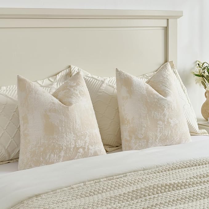 FUTEI Yellow White Decorative Throw Pillow Covers 20x20 Inch Set of 2,Soft Faux Cashmere Jacquard - Textured & Cozy Cushion Case,Modern Home Decor for Couch Bed Living Room