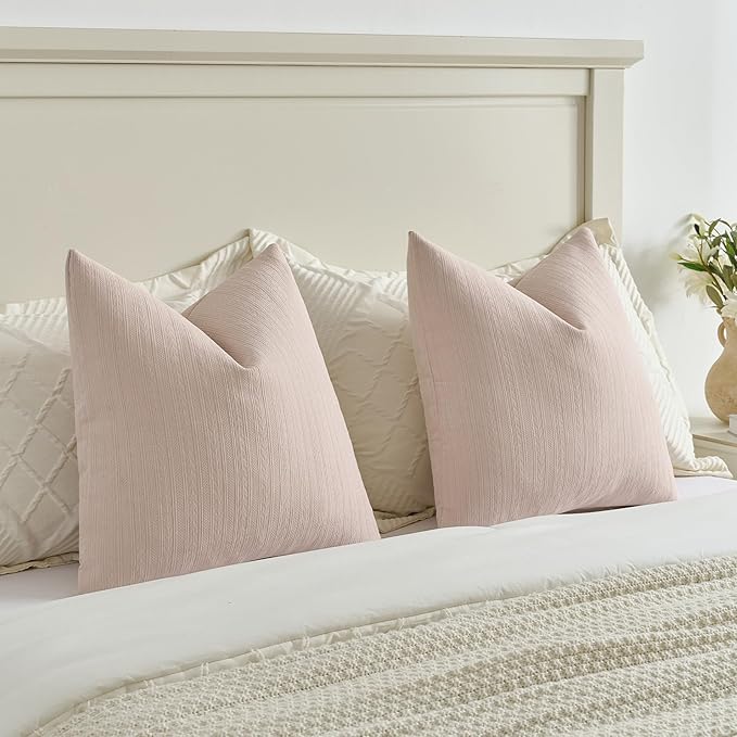 FUTEI Pink Decorative Throw Pillow Covers 22x22 Inch Set of 2,Soft Cozy Wheat Ear Striped Patterns Cushion Cases,Modern Home Decor for Couch Bed Living Room