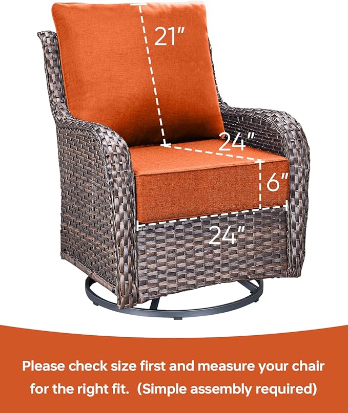 Luxury 24x24x6 Inch Outdoor Chair Cushions Set of 4 - Heavy Duty Water-Resistant Comfortable Cushion for Patio Furniture Set Dining Gliding Rocking Chairs Loveseat L-Shape Sofa - Orange