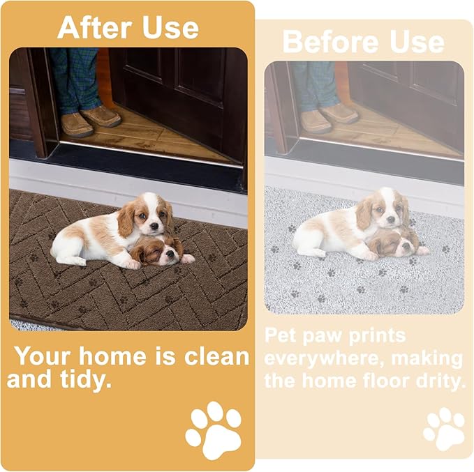 Tindbea Dog Mat for Muddy Paws,Absorbs Moisture Dirt Non-Slip Washable Mud Mat for Dogs,Soft Rubber Backing Front Inside Pet Rug for Entryway, Mud Dog Paws, Patio(20"x48",Latte)
