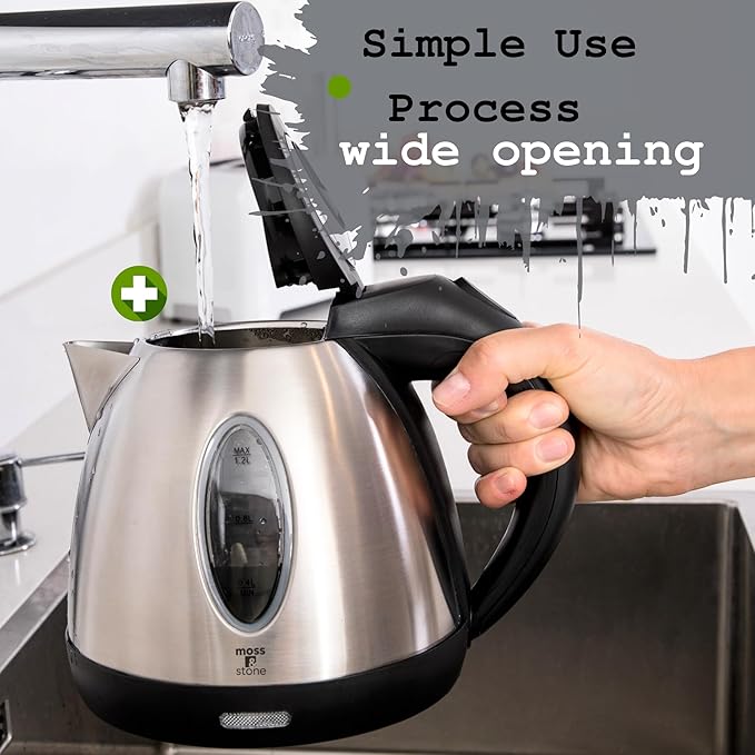 Moss & Stone 1.2L Stainless Steel Small Electric Kettle, Cordless 1500w Fast Boiling Pot, Portable Hot Water Electric Tea Kettle With Boil Dry Protection & Auto Shut-Off